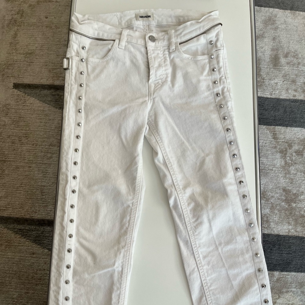 Zadig & Voltaire white ankle jeans with grommets size 25